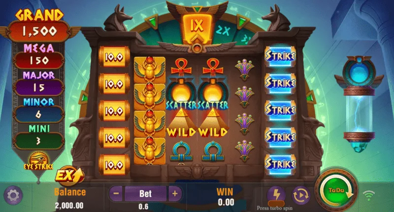 Eye Strike - main screen with the 5-4-4-4-4-5 reels